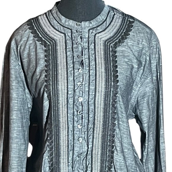 ROBERTO CAVALLI cotton linen embroidery long sleeve tunic blouse very gd cond XL - Picture 2 of 8